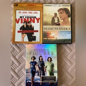 3 DVD’s:  My Cousin Vinny (NWT), Pride & Prejudice and Hidden Figures